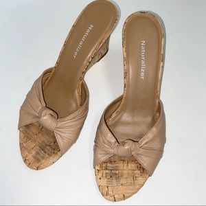 Naturalizer Knotted Slides Leather Tan Wedge 7M
